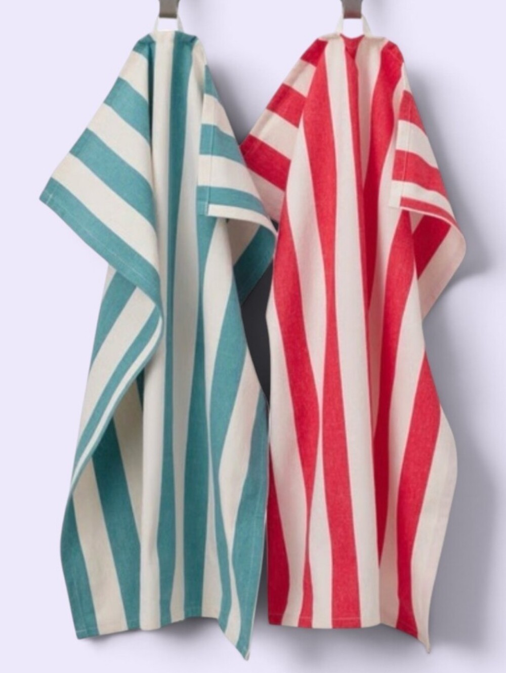 Striped Cotton Kitchen Towels - Blue & Red Set